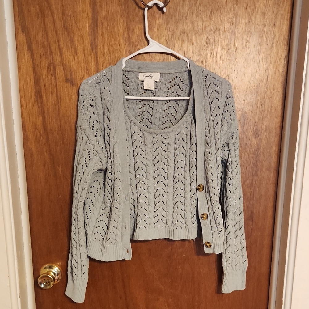 Jessica Simpson Light Gray Knit Cardigan Set